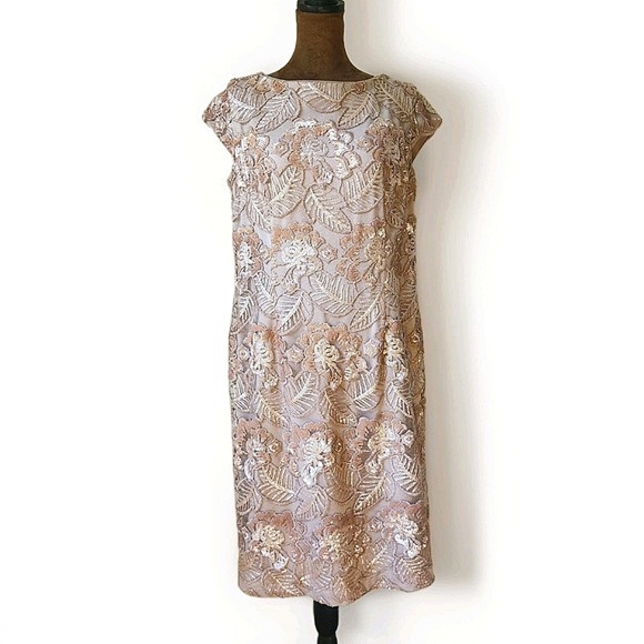 Alex Evenings Dress Size 14P Sequin Embroidered Rose Gold Sheath Formal Party - Picture 1 of 9
